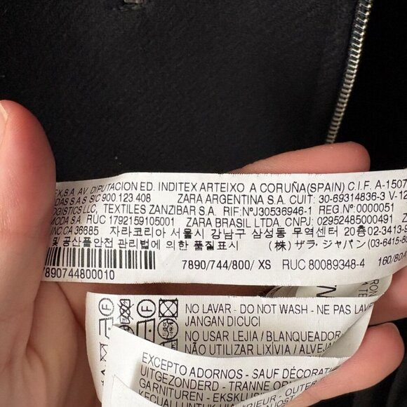 Zara Wool Blend Moto Double Zip Coat Jacket Black Size XS - Picture 10 of 10